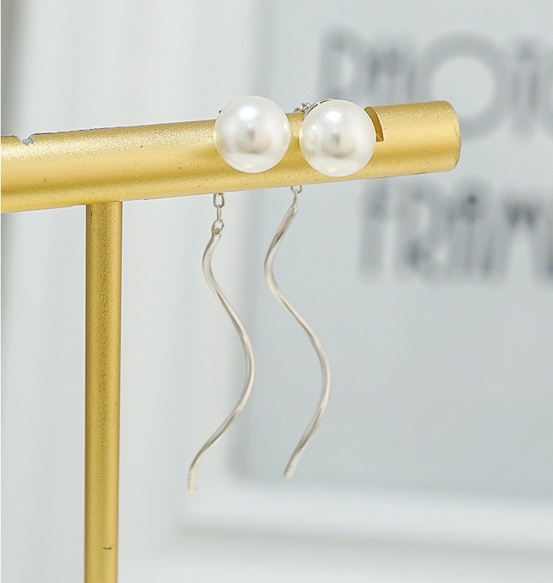 波浪曲线日韩风通体银防丢耳环