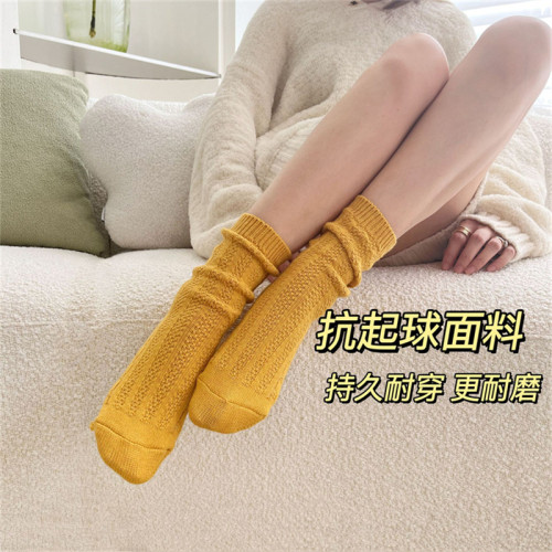 女士短袜子秋冬加厚粗针织抗起球