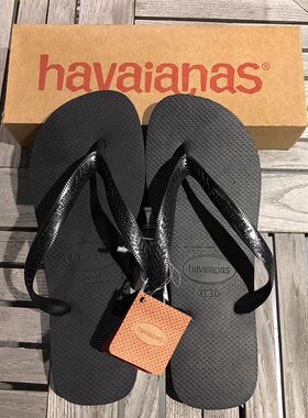 巴西Havaianas哈瓦那人字拖鞋夏季TOP经典纯黑色男女中性橡胶防滑
