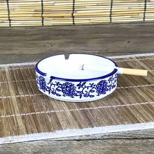 陶瓷烟灰缸 家用餐馆酒店酒吧KTV摆台烟缸 釉下彩青花瓷烟盅 中式