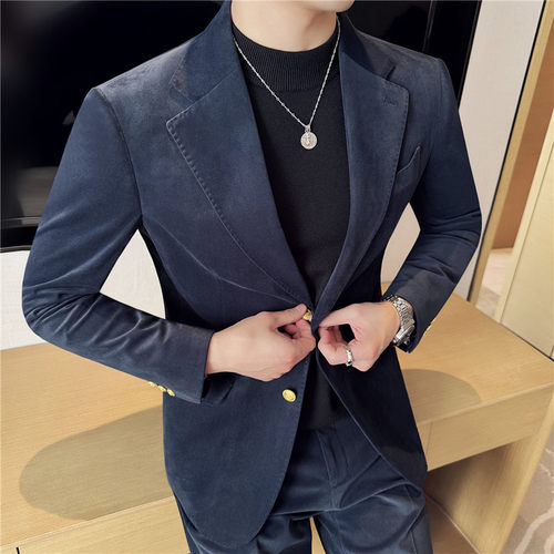 男士商务休闲西装外套修身韩版帅气加厚毛呢子秋冬季小西服套装潮