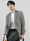 痞帅商务休闲西服上衣春秋千鸟格外套 韩版 格子小西装 男高级感修身