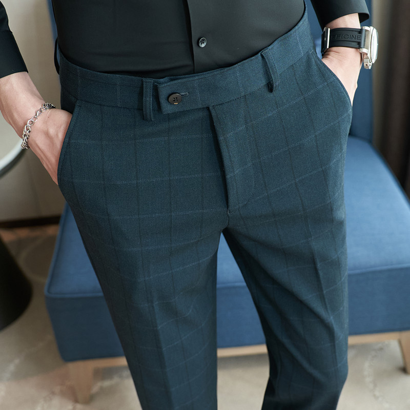 高级感弹力格子男士西裤修身小脚2025秋季新款休闲商务西装长裤潮