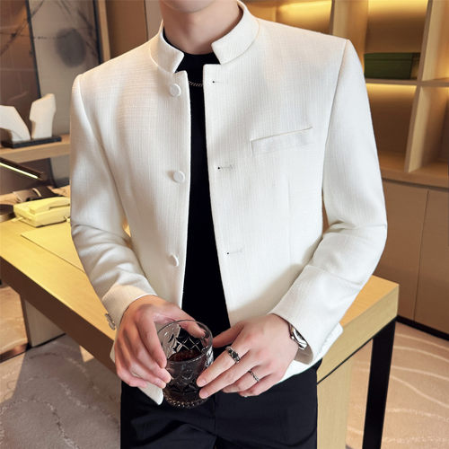 白色高级感小香风外套中山装夹克