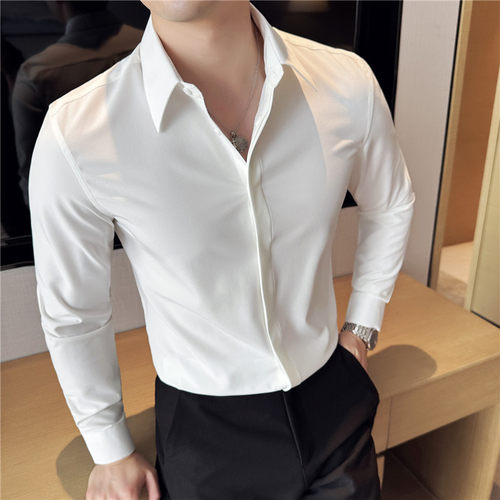 法式尖领暗扣高级感白色衬衫