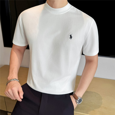 秋装厚款打底衫美式小战马老钱风短袖t恤新贵高级感小高领上衣男