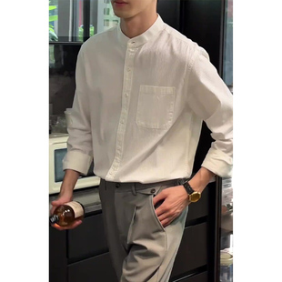 轻熟风穿搭纯棉立领长袖衬衫男款韩版潮牌高级感工装衬衣休闲上衣
