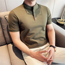 高级感纯色短袖 男 t恤男夏季 冰丝设计感商务正肩打底亨利领polo衫