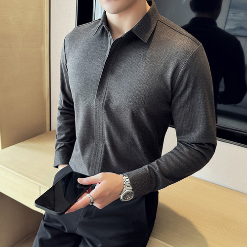 无痕高级感商务拉链长袖衬衫