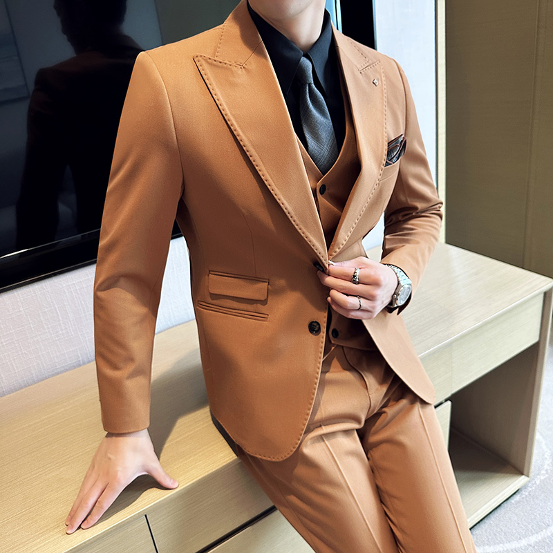 新郎西服套装男士西装三件套结婚礼服休闲正装商务修身英伦小西装