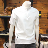 男半袖 秋季 简约修身 百搭青年厚料T恤时尚 男士 拉链立领卫衣短袖