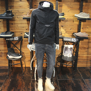 连帽青年日系带帽夹克简约卫衣外套 冲锋衣套头外套修身 23春季 新款