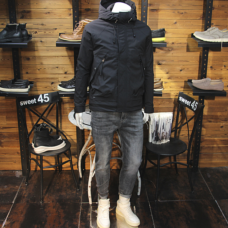 冬装男连帽棉服大拉链口袋时尚保暖防风二棉夹克修身休闲加棉棉衣