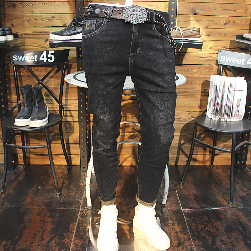 秋装新款牛仔裤灰色简单牛仔裤