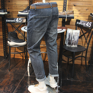 斜插兜男士牛仔裤春夏洗水做旧磨白青年帅气修身百搭牛仔裤