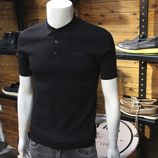 秋冬天丝羊毛男针织Polo衫简欧时尚轻奢翻领修身青年休闲毛衣短袖
