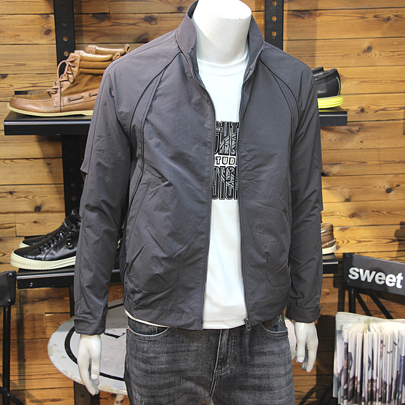 拼接设计春秋男立领夹克简约净版拉链口袋青年修身休闲长袖外套