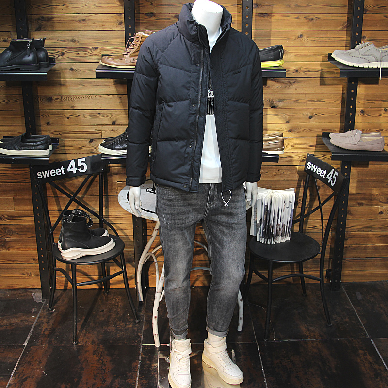 冬装男立领羽绒夹克时尚帅气简约百搭青年保暖休闲羽绒服外套