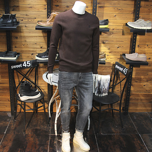 打底长袖 修身 针织毛衣 简约小标时尚 天丝绒秋冬男圆领针织衫