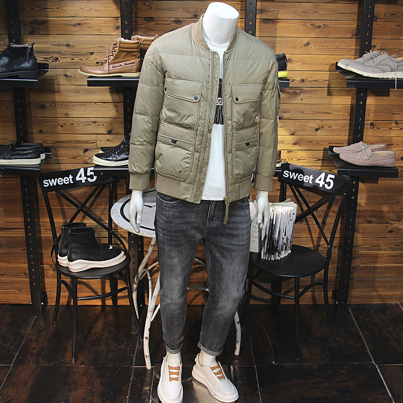 工装口袋男士棒球领羽绒夹克青年帅气保暖螺纹立领羽绒服外套,男装,羽绒服,淘宝优惠券,粉丝福利购,淘宝优惠卷