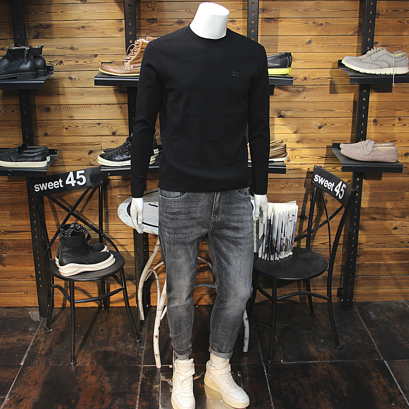 秋冬男天丝针织长袖立体提花时尚简欧男修身毛线衣,男装,针织衫/毛衣,淘宝优惠券,粉丝福利购,淘宝优惠卷