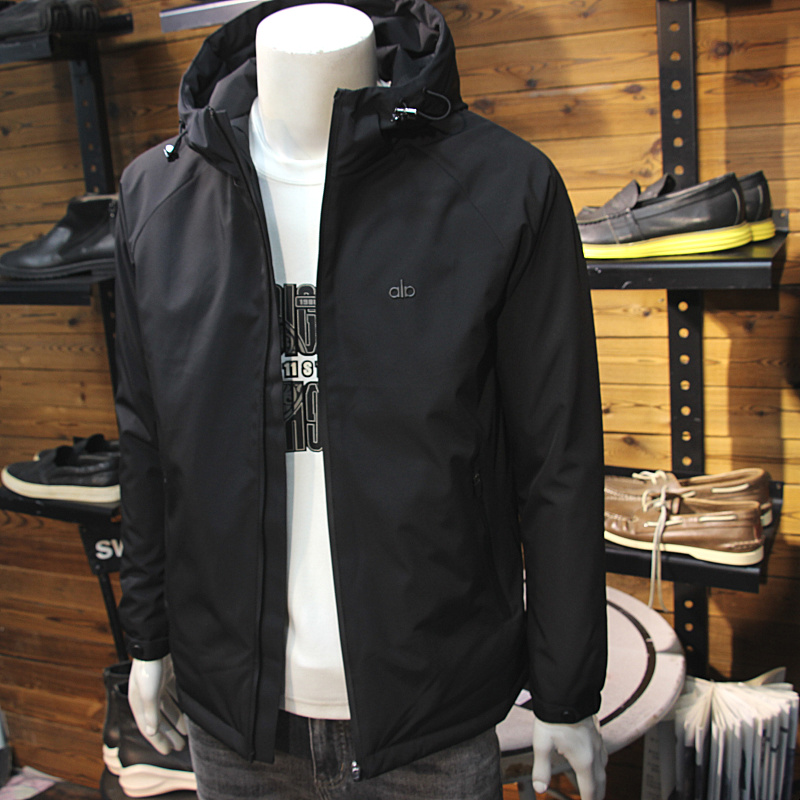 户外风男连帽棉服简约小字母青年修身休闲保暖防风二棉带帽夹克