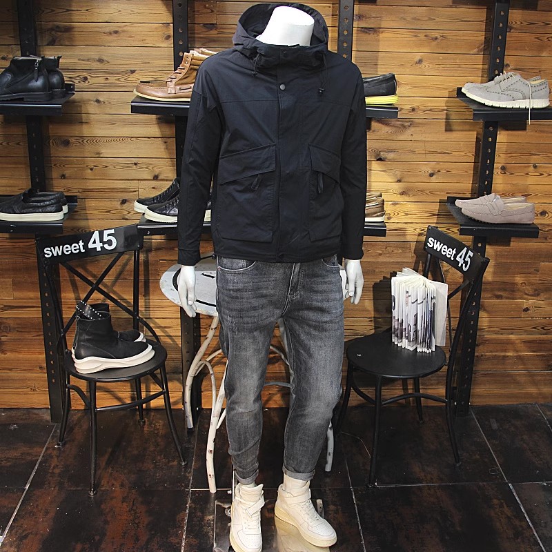 简单纯色净版男连帽外套日系修身休闲青年春秋长袖带帽夹克上衣