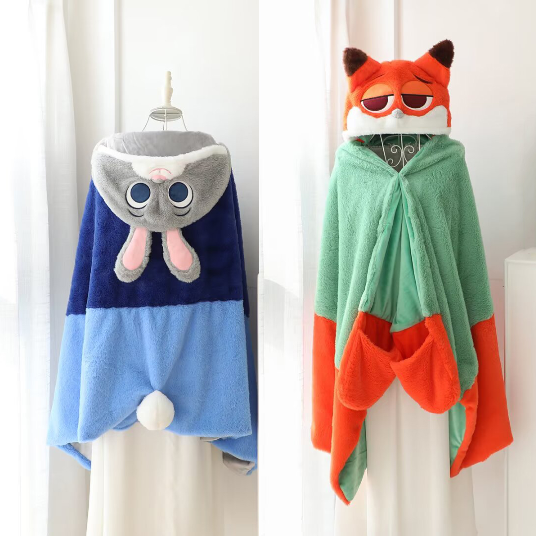 狐狸尼克兔子朱迪披风斗篷毛毯子办公室午睡毯连帽披肩盖毯空调毯