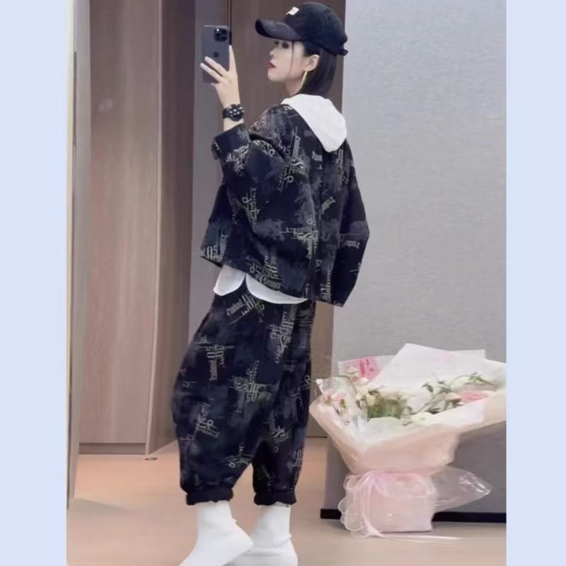 复古格纹套装女春秋宽松显瘦洋气减龄两件套潮