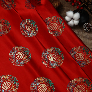 彩福织锦缎布料古装唐装民族风提花中式丝绸缎金口包喜庆服装面料
