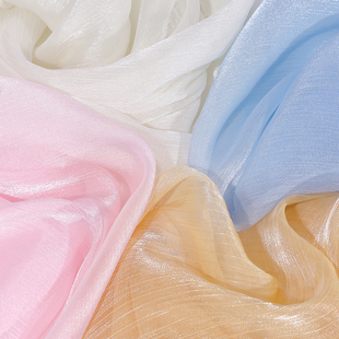 冰花阳离子纱欧根纱布料闪光皱纱肌理感亮银丝古装汉服襦裙纱面料