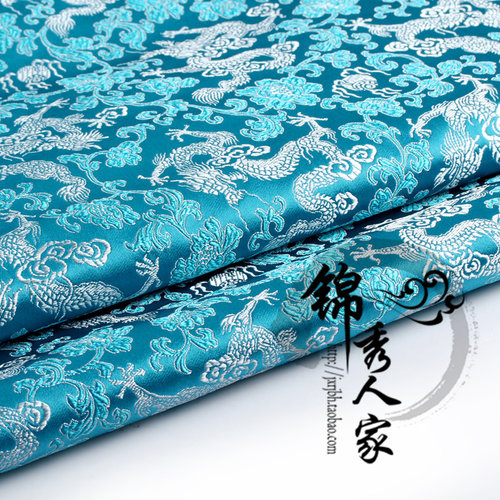 服装三五湖蓝白龙纹布料