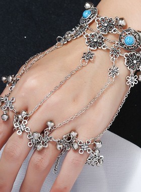 古风紫霞仙子同款钻连指手链拍摄古装手背链戒指一体链首饰道具女