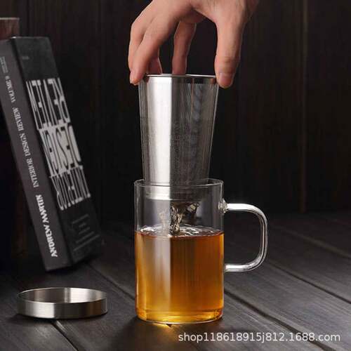 尚明耐热玻璃杯茶杯过滤花茶杯 玻璃水杯子带盖 男女士家用泡茶杯