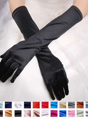 黑色弹力缎面多色手套包手指晚宴手套新娘婚纱礼服婚礼派对长手套