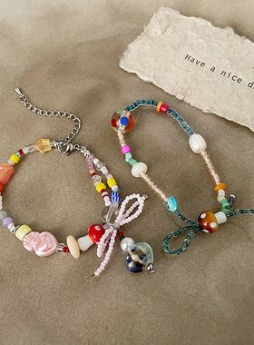 夏季多巴胺彩色串珠手链女小众设计感独特个性时尚潮流手环手饰