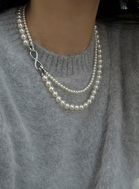 一款多带珍珠项链女小众设计感复古个性百搭气质时尚颈链毛衣链