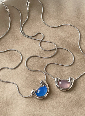 小众几何U型金属猫眼石吊坠项链女简约个性时尚百搭颈链锁骨链