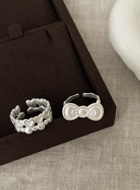 哑光金属蝴蝶结爱心戒指女小众独特个性时尚潮流气质百搭指环戒子