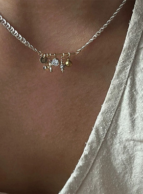 金银撞色锆石流苏项链女小众设计感复古个性简约百搭颈链锁骨链