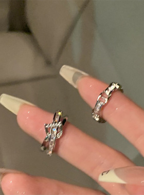 交错金属锆石开口戒指女韩国小众复古个性简约百搭气质指环戒子