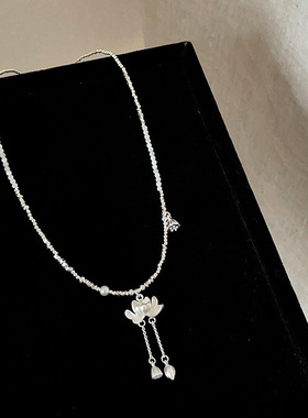 新中式莲花流苏吊坠碎银子项链女复古轻奢优雅个性百搭颈链锁骨链