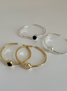 冷淡风不规则金属手镯女简约小众个性简约百搭气质猫眼石镶嵌手饰