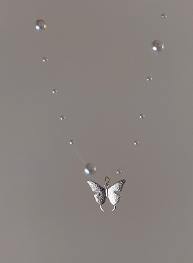 超仙鱼线珍珠蝴蝶吊坠项链女韩国个性简约百搭气质时尚颈链锁骨链