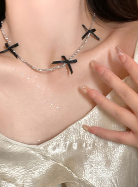 超仙蝴蝶结水晶项链女复古轻奢优雅气质百搭个性时尚颈链锁骨链