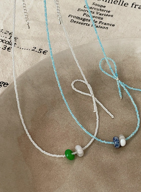 设计感甜甜圈小米珠蝴蝶结项链女清新时尚气质优雅百搭颈链锁骨链