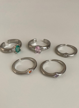 彩色锆石星芒金属开口戒指女小众设计感个性气质优雅百搭指环戒子