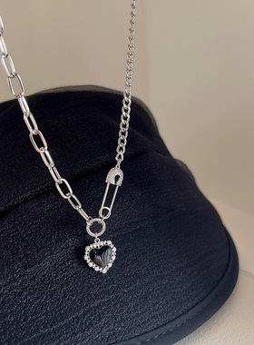法式复古别针爱心吊坠项链女韩国个性简约百搭气质时尚颈链锁骨链