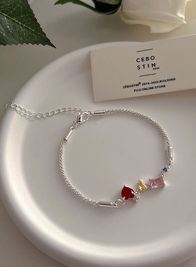 小众设计不规则彩色锆石手链女韩国个性简约百搭气质波光粼粼手镯