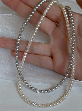 法式复古珍珠锆石项链女轻奢高级感优雅时尚个性气质颈链锁骨链